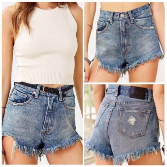 UNIF High Waist Lex Denim Shorts 26 Distressed